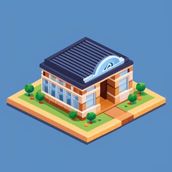 AI generated Isometric Building House Commercial Clip Art Icon Sticker Decoration Simple Background photo