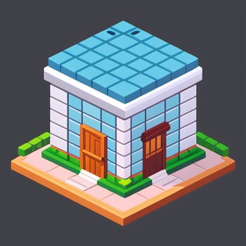 AI generated Isometric Building House Commercial Clip Art Icon Sticker Decoration Simple Background photo