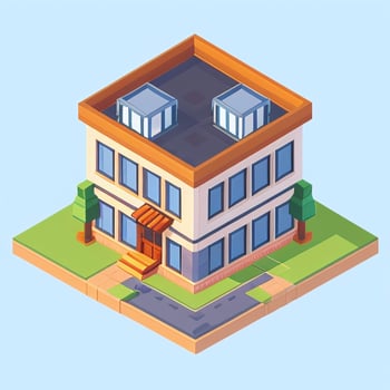 AI generated Isometric Building House Commercial Clip Art Icon Sticker Decoration Simple Background photo