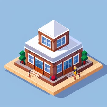 AI generated Isometric Building House Commercial Clip Art Icon Sticker Decoration Simple Background photo