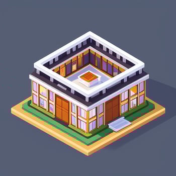 AI generated Isometric Building House Commercial Clip Art Icon Sticker Decoration Simple Background photo