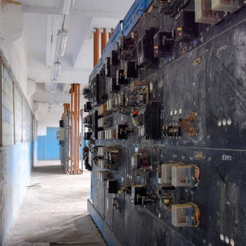 Electrical switchboard pumping station. Control units and electr photo
