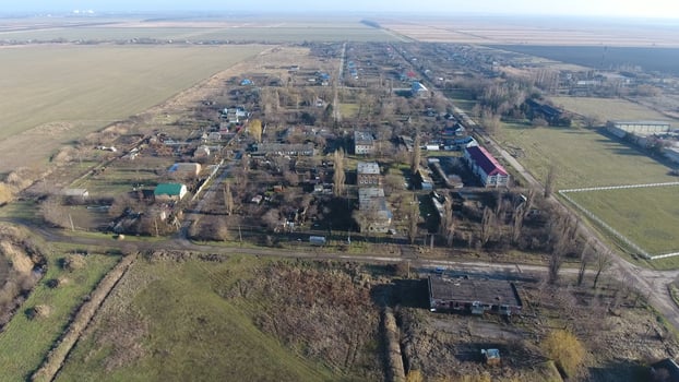 Village Elitnyy Krasnoarmeyskiy District, Krasnodar Krai, Russia. Flying at an altitude of 100 meters. The ruin and oblivion photo