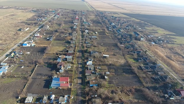 Village Elitnyy Krasnoarmeyskiy District, Krasnodar Krai, Russia. Flying at an altitude of 100 meters. The ruin and oblivion photo