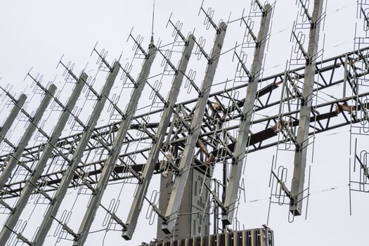 Military radar antenna. A grid of small antennas collected large photo