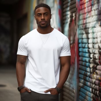 AI generated Confident Male Model, Blank white Tshirt photo