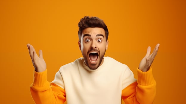 AI generated a man is making a surprised face with his hands up photo