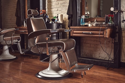 Barbershop armchair. Modern hairdresser and hair salon, barber shop for men. photo