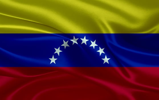 3d waving realistic silk national flag of Venezuela. Happy national day Venezuela flag background. close up photo
