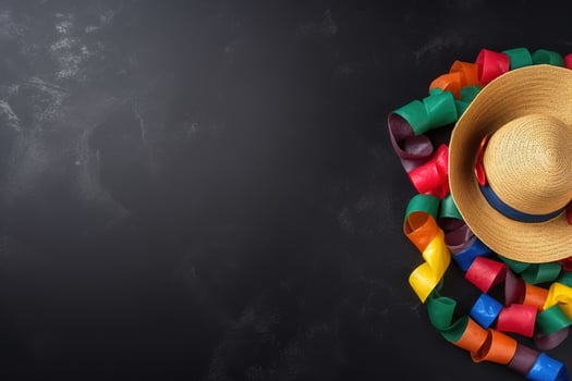 AI generated a hat and colorful ribbons on a black background photo