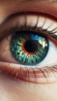 AI generated a close up of a woman's eye with a bright beautiful iris photo