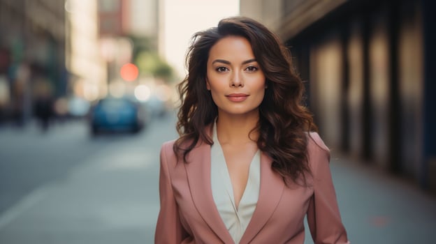 AI generated beautiful and confident latina woman entrepreneur wearing elegant business suit photo