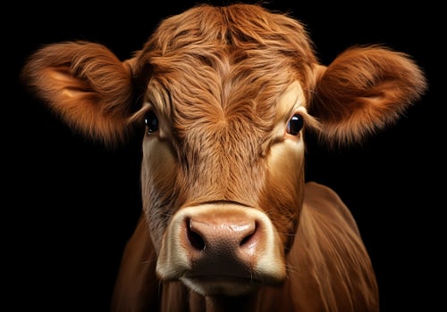 AI generated Realistic portrait of a cow on dark background photo