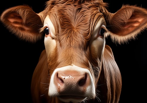 AI generated Realistic portrait of a cow on dark background photo