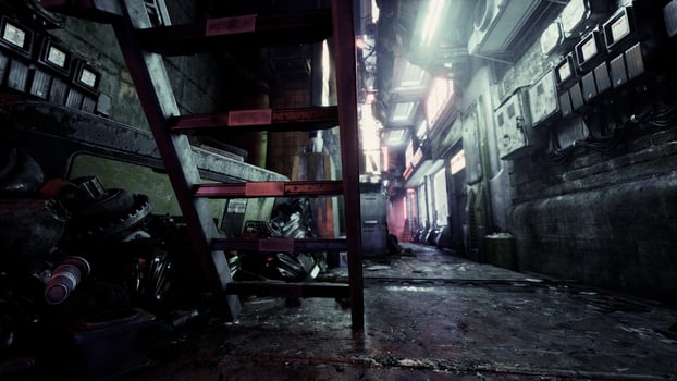 Restaurant street or small alley with neon lights photo
