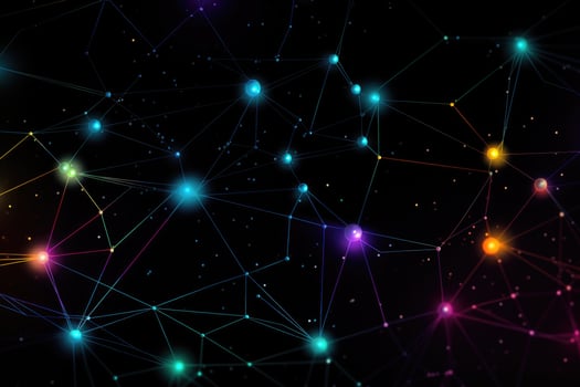 AI generated Abstract polygonal space low poly dark background with connecting dots and lines, Complex digital network system with interconnected dots and lines on a black background, AI Generated photo