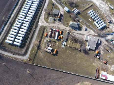 Top view of a small tank farm. Storage of fuel and lubricants. photo
