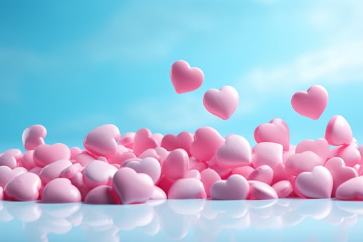 AI Generated Valentine's Day background. A pink heart on blue background, flat lay minimal concept, trendy pop art style photo. Valentines day concept. Flat lay, top view, copy space photo