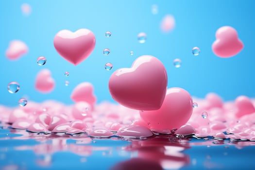 AI Generated Valentine's Day background. A pink heart on blue background, flat lay minimal concept, trendy pop art style photo. Valentines day concept. Flat lay, top view, copy space photo