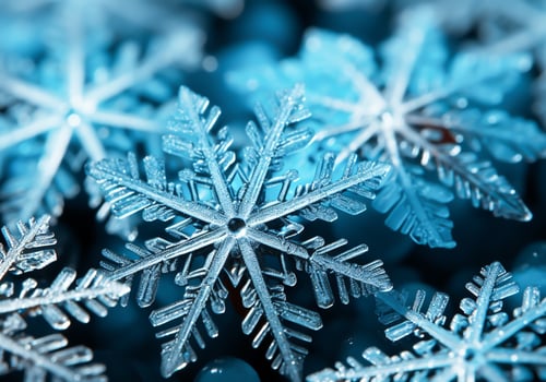 AI generated Background with closeup of a group of snowflakes. Christmas time photo