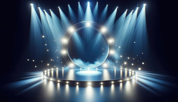 AI generated Light Stage with Spotlights in a Dark Room photo