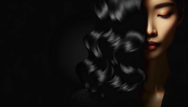 AI generated Wavy Lustrous Hair in Striking Contrast photo