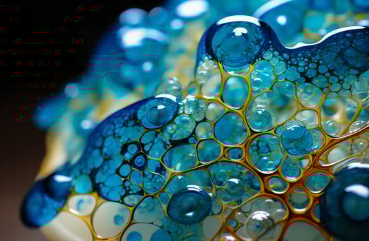 AI generated Forward-looking colored scene featuring a glass molecule representation. Graceful abstract background with molecular formations. photo