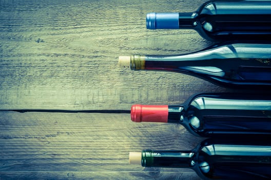 Bottles with red wine photo
