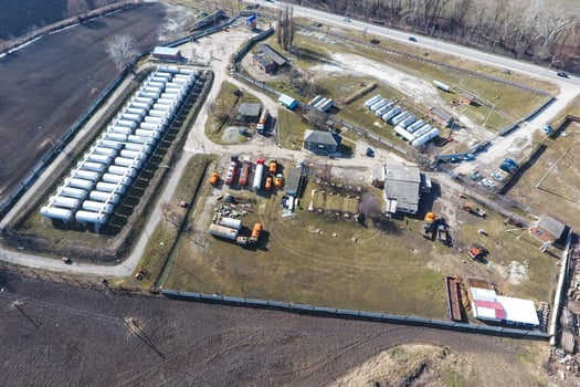 Top view of a small tank farm. Storage of fuel and lubricants. photo