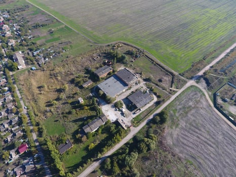 Abandoned and plundered ether-oil factory in the village. photo