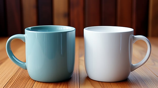 AI generated Couple mug cup white ceramic mockup brand logo identity promotion photo