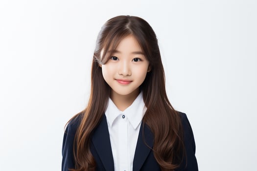 AI generated portrait of beautiful young japanese high school student girl in a school uniform isolated on a white background photo