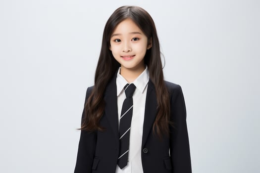 AI generated portrait of beautiful young japanese high school student girl in a school uniform isolated on a white background photo