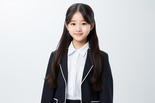 AI generated portrait of beautiful young japanese high school student girl in a school uniform isolated on a white background photo