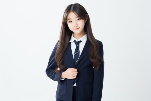 AI generated portrait of beautiful young japanese high school student girl in a school uniform isolated on a white background photo