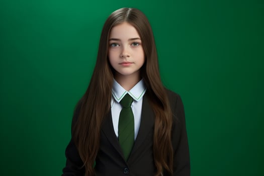 AI generated a beautiful young russian high school student girl in a school uniform isolated on a green background photo