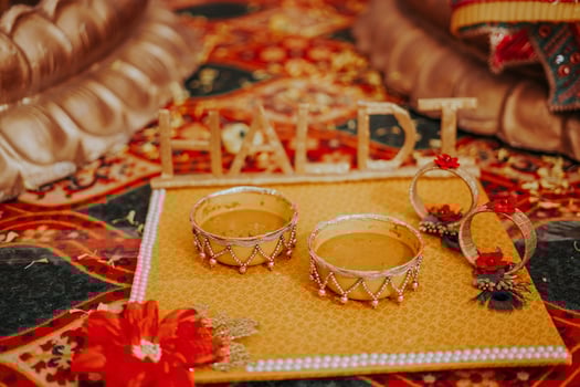 Indian Wedding Essentials at the time of Haldi Ceremony or Pithi Ceremony photo