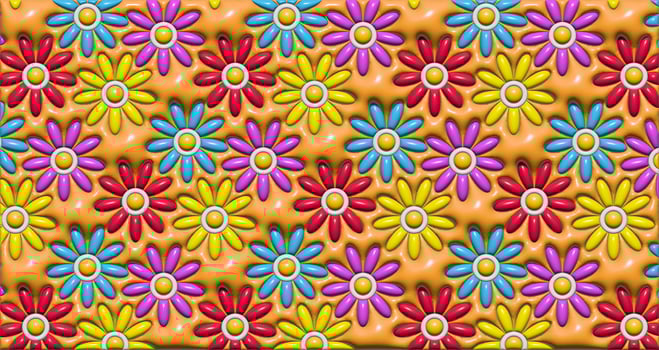 Flowers on a orange background, 3D rendering illustration photo