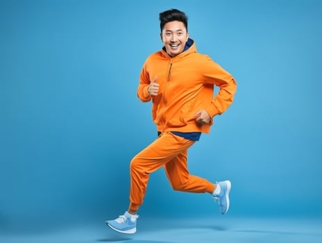 Asian man dressed in sportswear clearly active and full of energy photo
