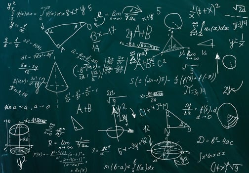 close up of math formulas on a blackboard photo
