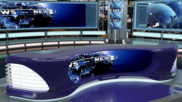 Virtual TV Studio Set. Green screen background. 3d Rendering photo