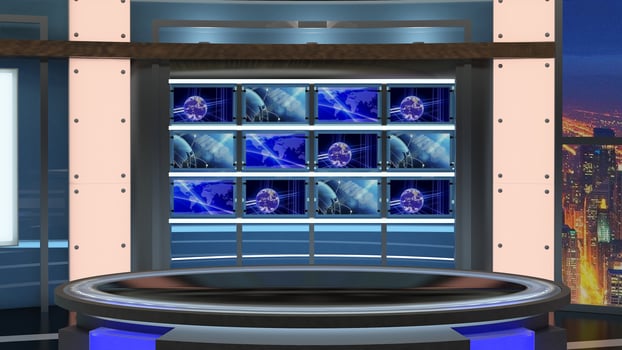 Virtual TV Studio Set. Green screen background. 3d Rendering photo