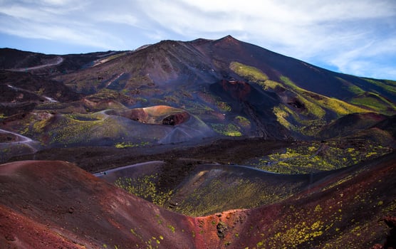 Etna national park panoramic view of volcanic landscape with crater, Catania, Sicily photo