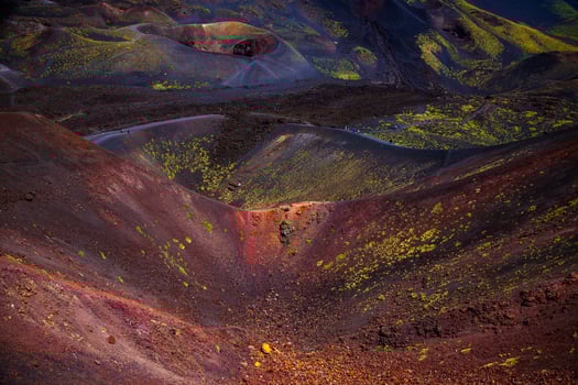 Etna national park panoramic view of volcanic landscape with crater, Catania, Sicily photo