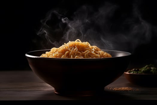 AI generated Black bowl with chinese noodles Jiangsu cuisine. Neural network AI generated photo