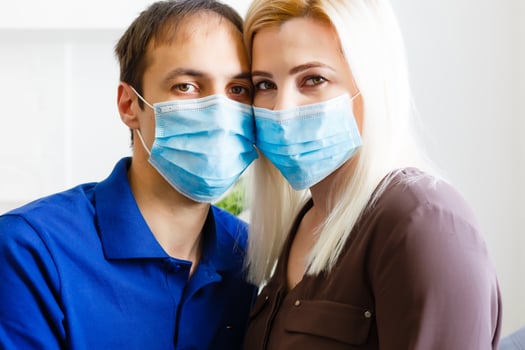 Love story family husband wife boyfriend girlfriend quarantined. Normal life with coronavirus. Lifestyle COVID-19. Quarantine virus protection sterility home together photo