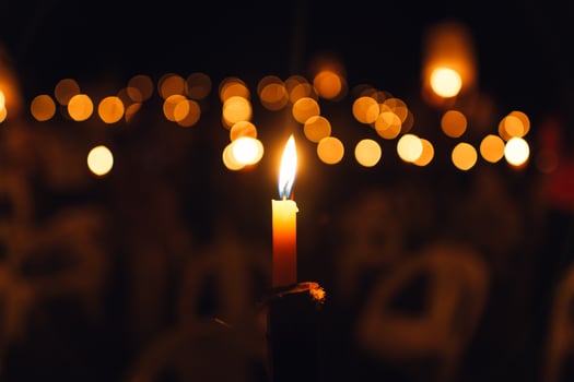 Bokeh of orange lanterns at night photo