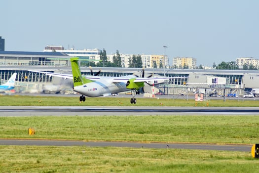Warsaw, Poland. 8 June 2018. Plane just before landing at the Chopin airport. photo