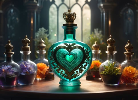 AI generated Creativity crystal heart with golden crown happy Valentine's day wallpaper photo