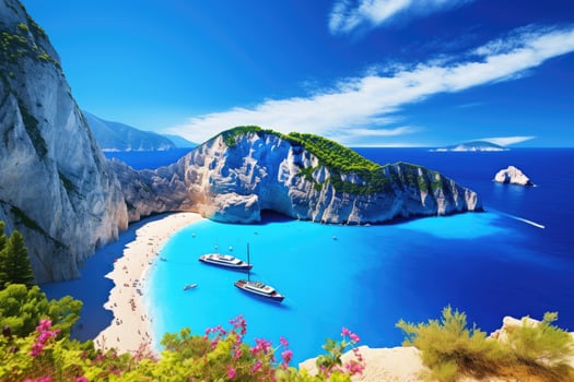 AI generated Navagio beach in Zakynthos island, Greece, Amazing Navagio Beach in Zakynthos Island, Greece, AI Generated photo